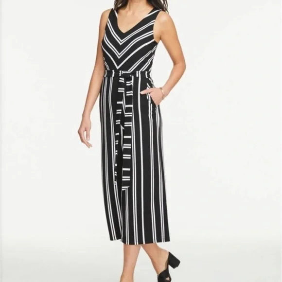 Ann Taylor Black & White Striped Tie Waist Wide Leg Cropped Jumpsuit | Size S - Picture 9 of 9